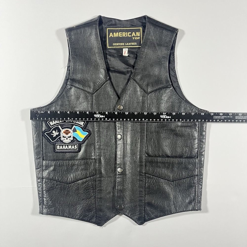 HARLEY-DAVIDSON American Top Genuine Leather Vest Size 36 Black Motorcycle Biker - Picture 13 of 14